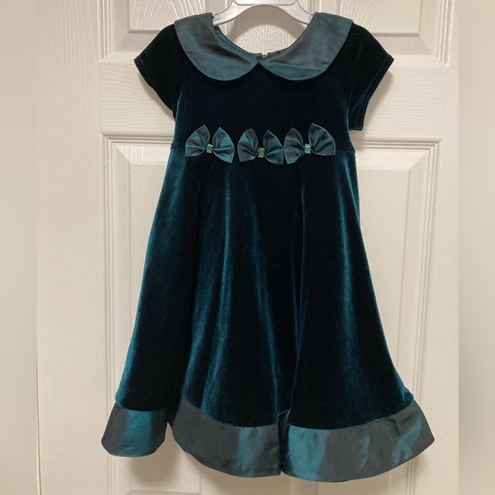 *Good Lad Emerald Green Velvet Taffeta Beaded Detail Short Sleeve Dress #IR